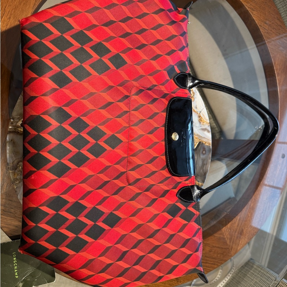 Longchamp Red and Black Diamond Tote